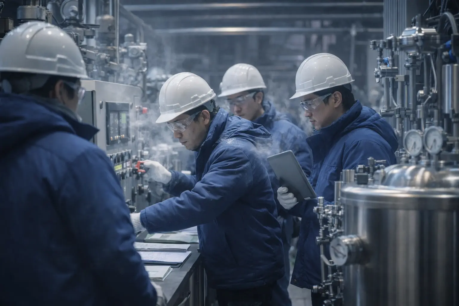 the technical team debugged the equipment in the workshop