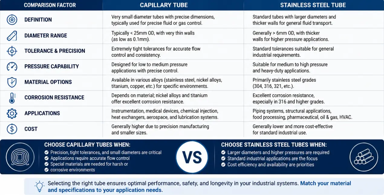 Capillary Tube vs Stainless Steel Tube: Key Differences for Industrial Applications Capillary Tube vs Stainless Steel Tube: Key Differences for Industrial Applications