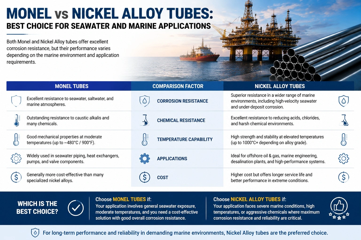 Monel vs Nickel Alloy Tubes: Best Choice for Seawater and Marine Applications Monel vs Nickel Alloy Tubes: Best Choice for Seawater and Marine Applications